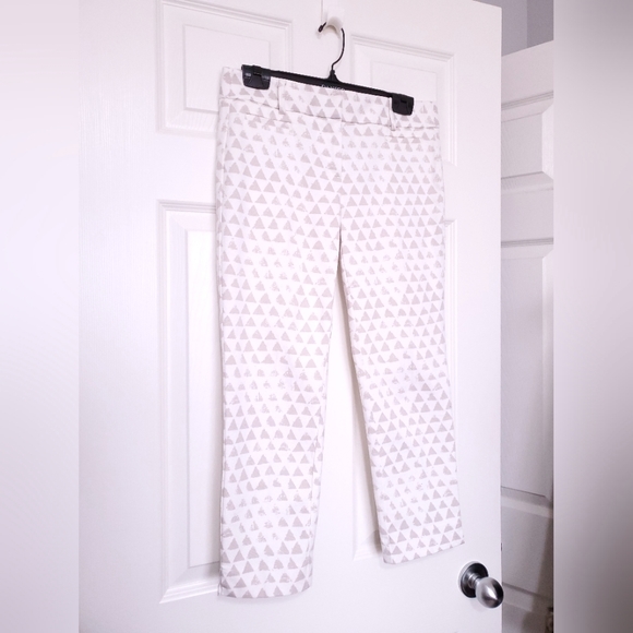 Loft ankle pants cream tan triangle print Marisa Rivera pant cotton 2 P 2 Petite - Picture 3 of 15